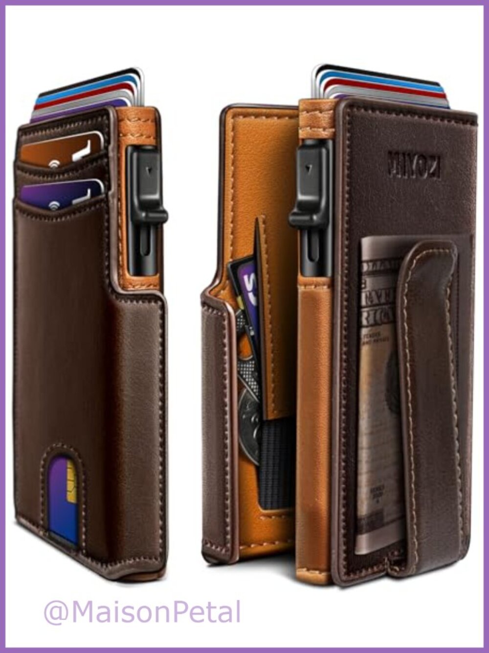 Minimalist Pop Up Wallet RFID Blocking Leather Money Clip 9 Card Holder
